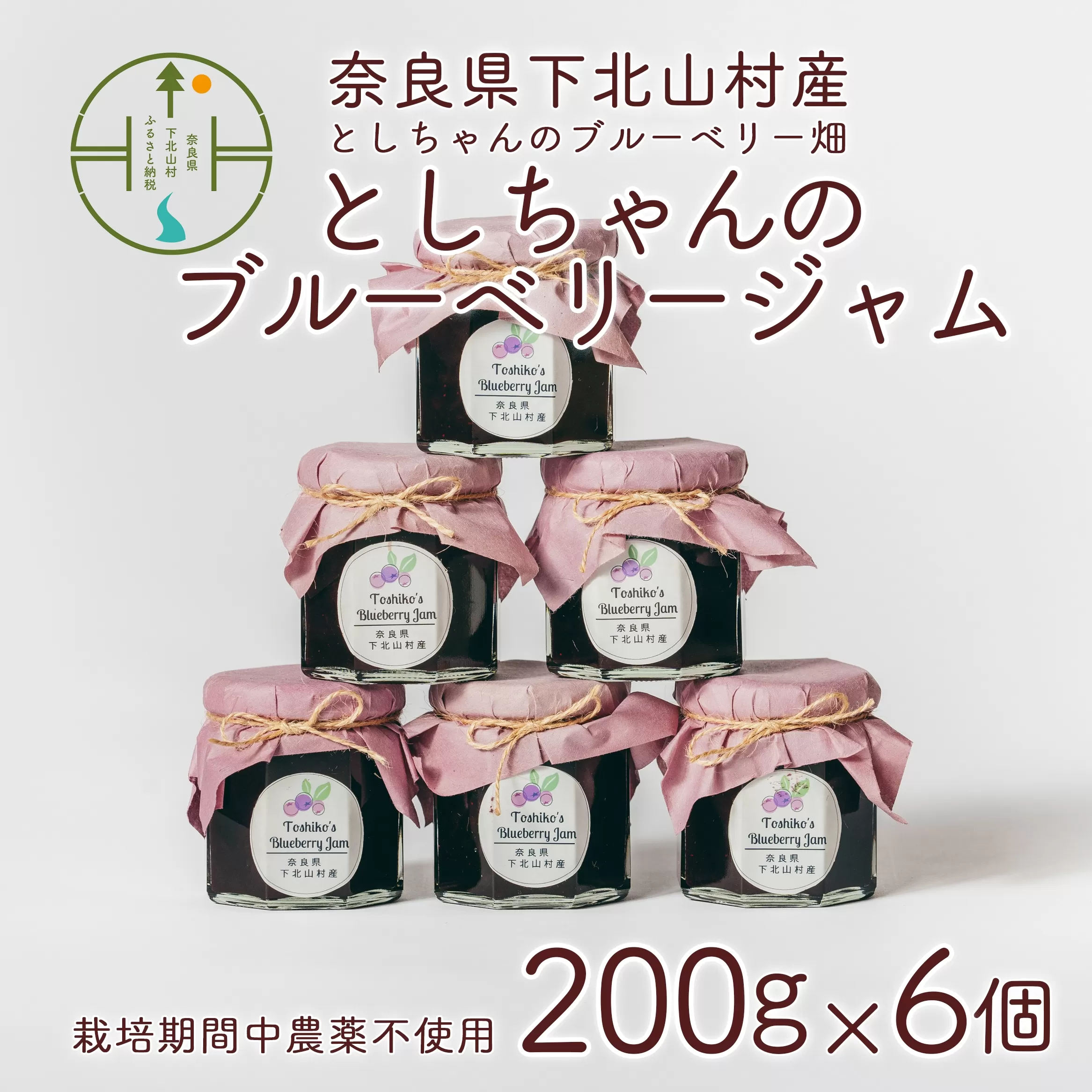 栽培期間中農薬不使用 としちゃんのブルーベリージャム200gx6個 手摘み 下北山村産