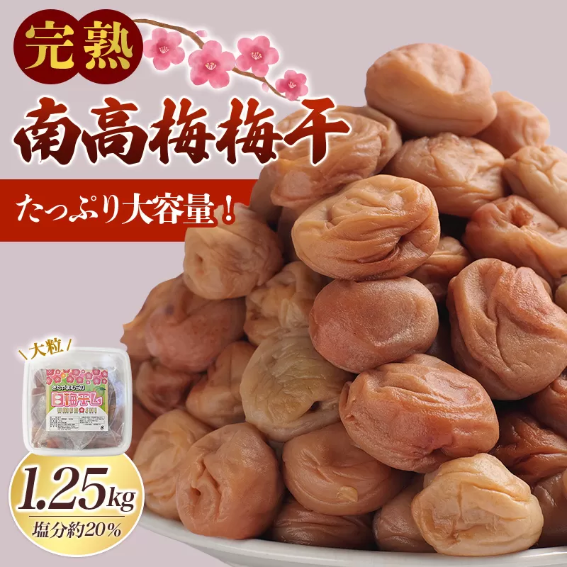 完熟南高梅 白梅干し 1.25kg 塩分約20％ 完全無添加 サイズ混合 ご家庭用/梅 うめ ウメ 梅干し 梅干 南高梅 白干 白干し 白梅 白梅干し 完熟 大粒 無添加 大容量 ご自宅用 和歌山県 北山村