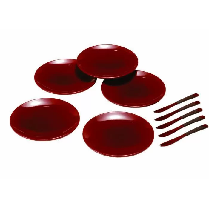 4.5寸 銘々皿 総春慶塗 (5枚組・フォーク付き)【YG128】