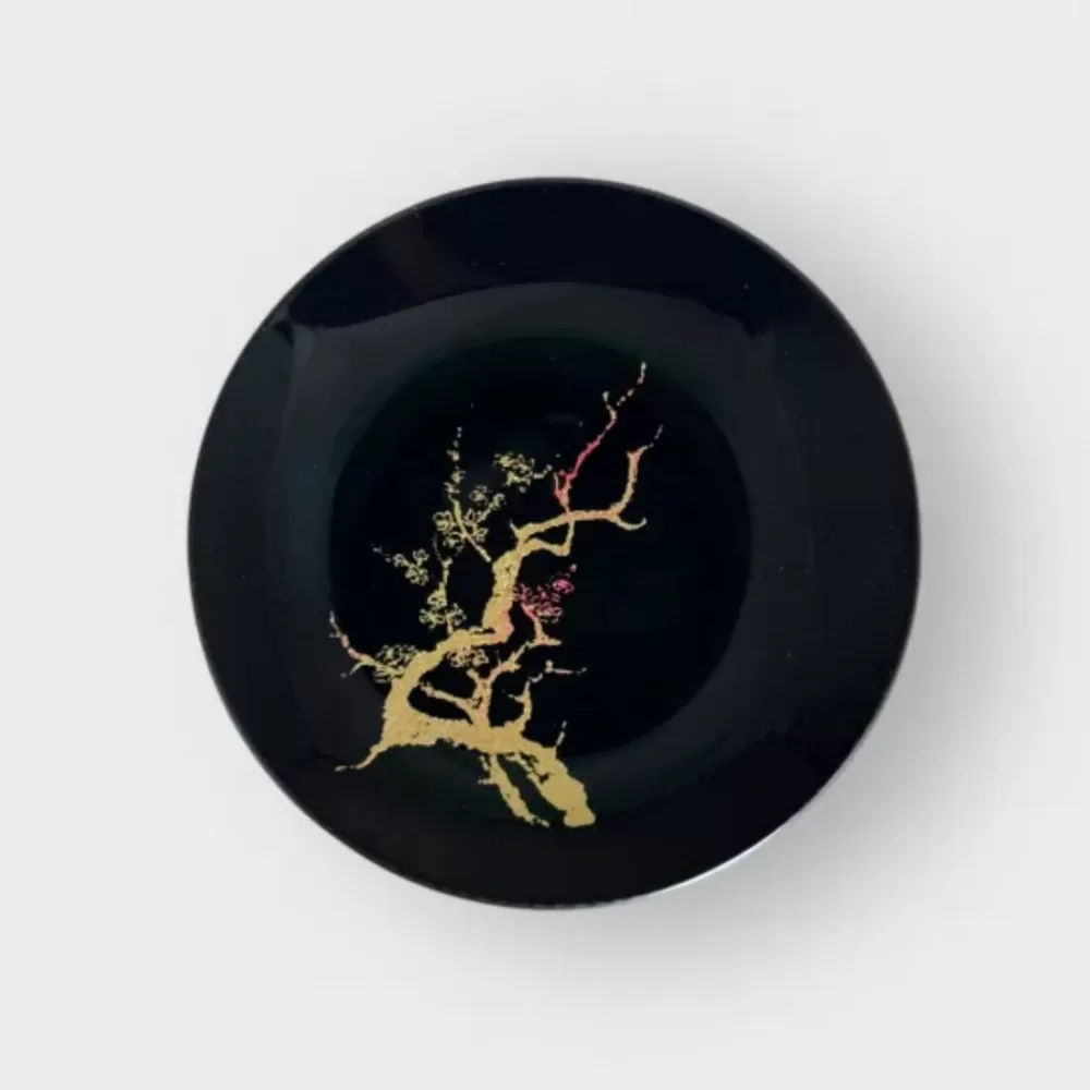 丸小皿 桜 漆黒（ゴールド桜） ［NF257］
