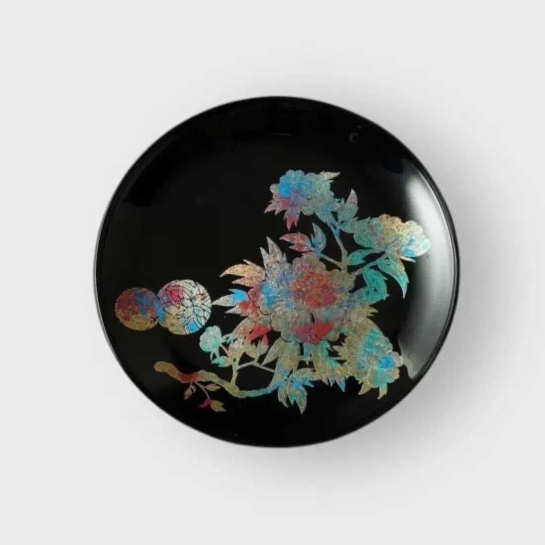 丸小皿 手毬牡丹 漆黒 ［NF153］