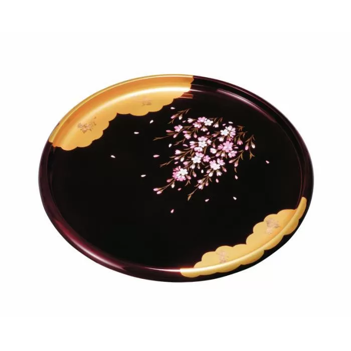 丸盆 24cm 溜 金雲さくら ［YG452］