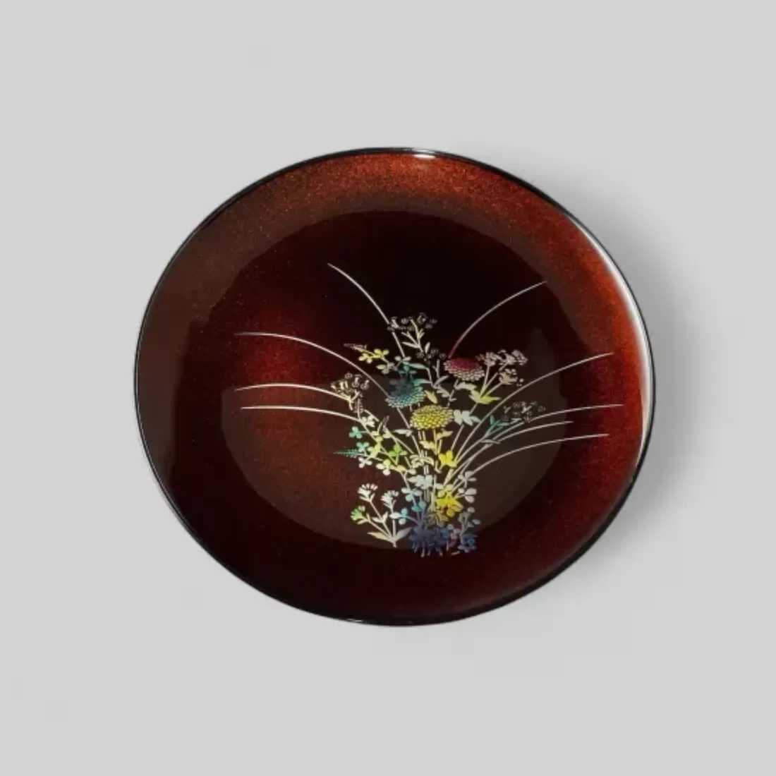 丸小皿 秋草 梨地レッド［NF154］