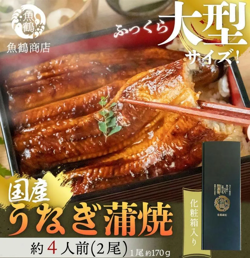大型サイズ ふっくら柔らか 国産うなぎ蒲焼き 2尾 化粧箱入［夏土用の丑の日のうなぎ］［～7月26日までにお届け］［UT05］