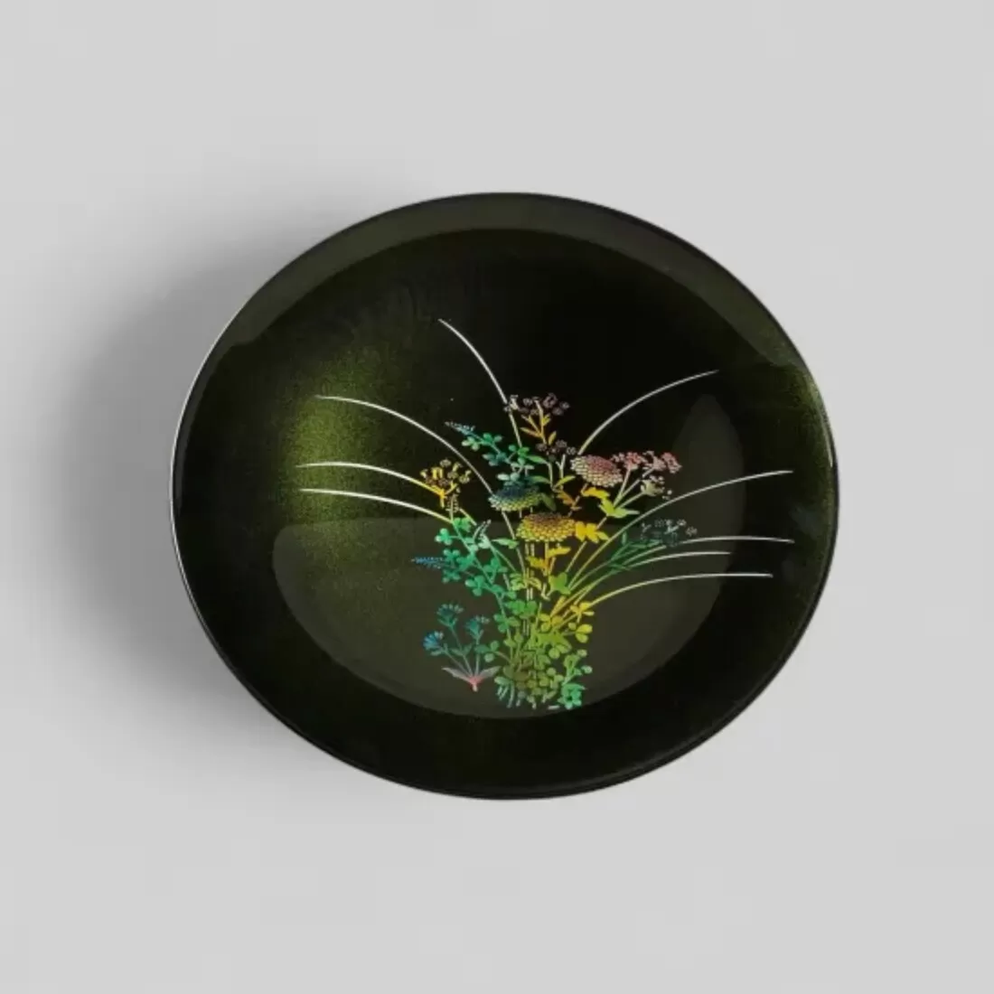 丸小皿 秋草 梨地グリーン ［NF155］