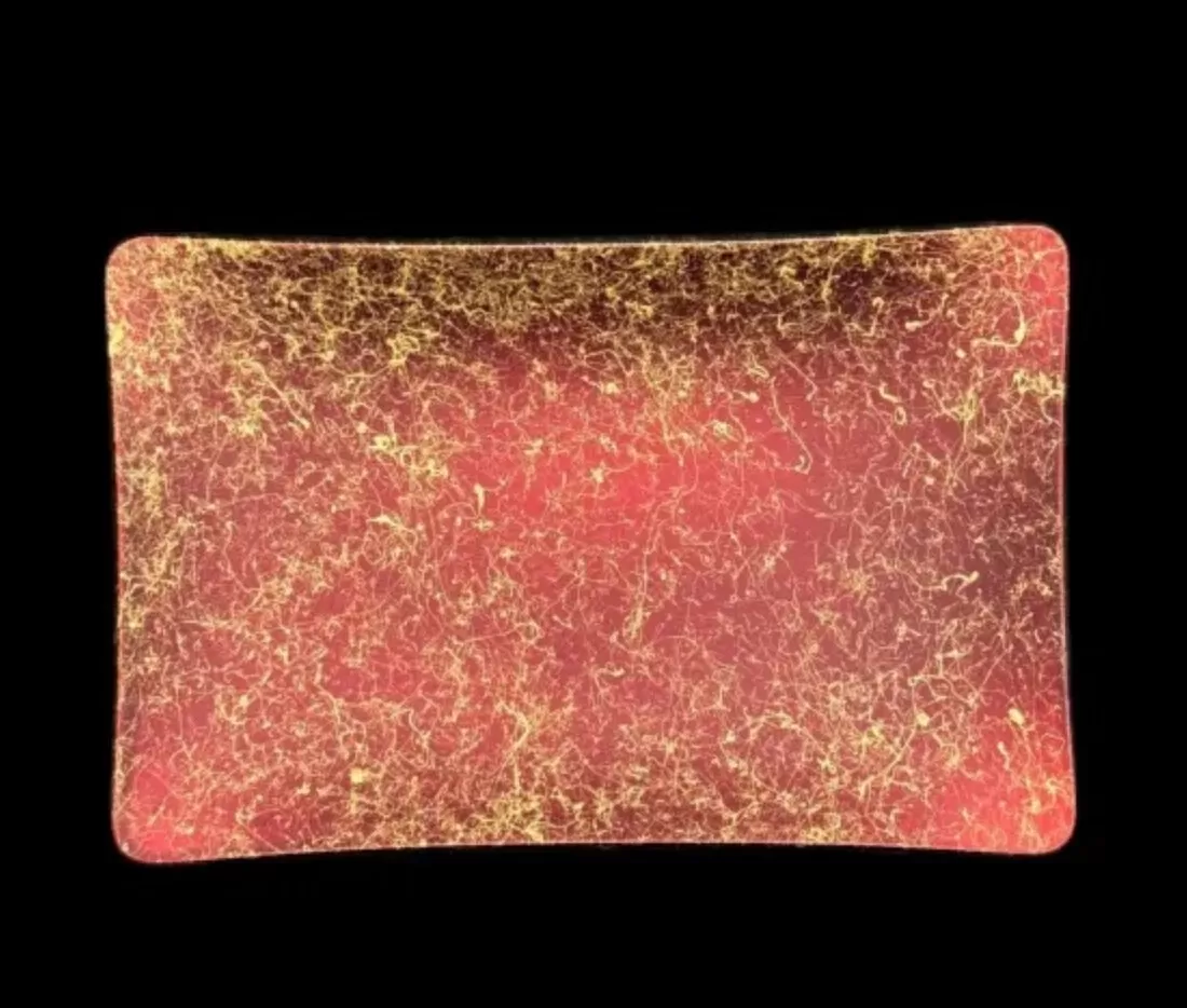 角小皿 乱糸(マット仕上げ) 赤溜 ［NF137］