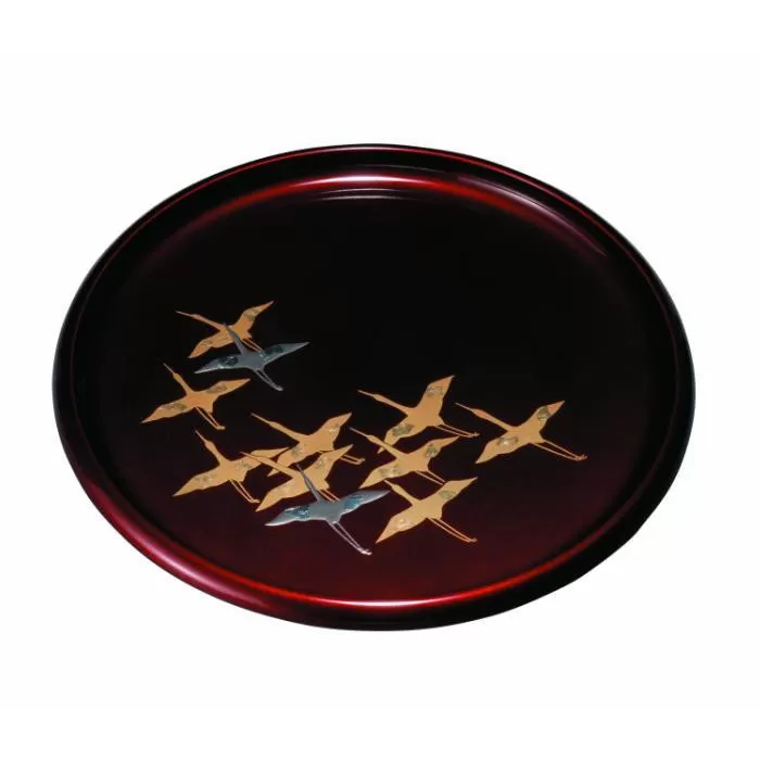 丸盆 24cm 玉虫 千羽鶴 ［YG454］