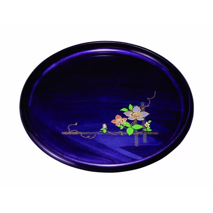 丸盆 紫雲杢 鉄線（盛絵） 33cm ［YG470］