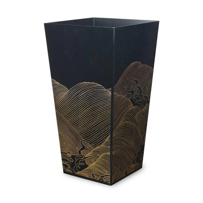 蒔絵調 ダストボックス L角 9.5L 波ブラック タツクラフト 【Tk149】