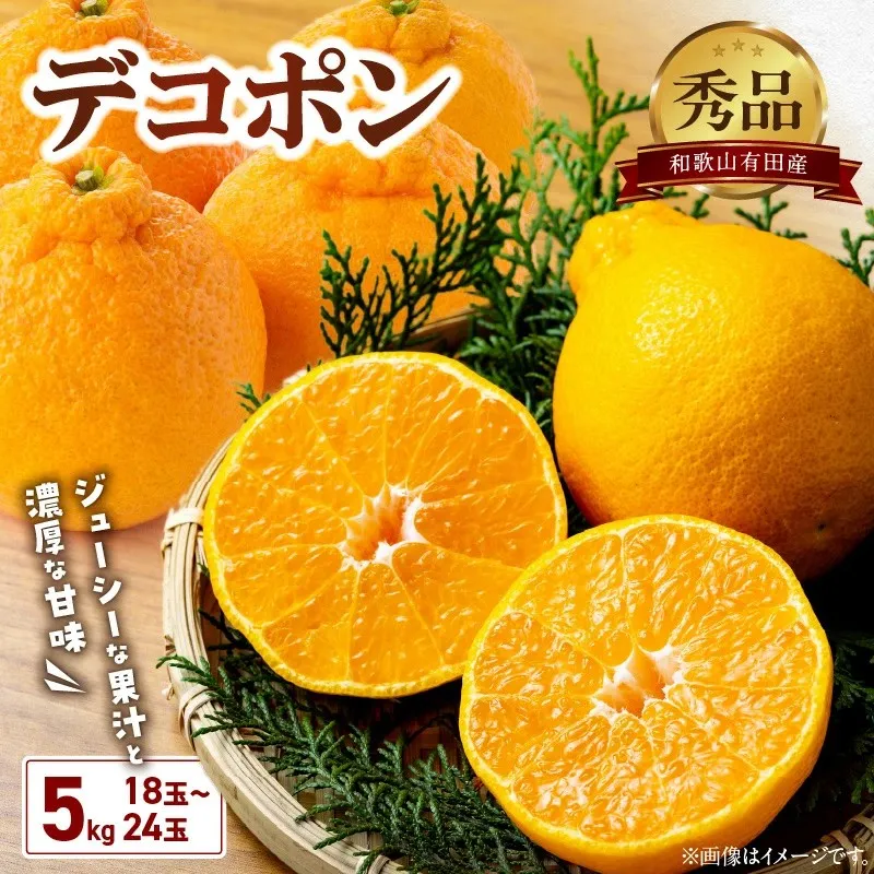 BD6004n_デコポン 秀品 約 5kg 18 ～ 24玉 不知火 甘味 濃厚 ジューシー 甘い 果汁 大きい果肉 薄皮 高品質 糖度 13度以上 柑橘 フルーツ 果物 食品 国産 有田産 和歌山県 湯浅町 マルナガ お取り寄せ 送料無料