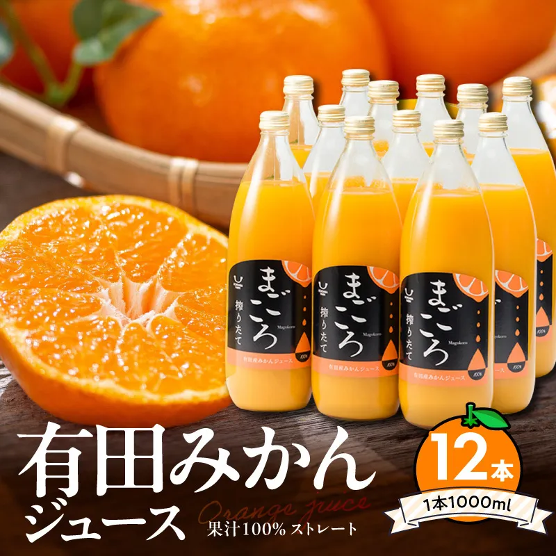【まごころ】有田みかんジュース100％ 1000ml×12本_ZE6184