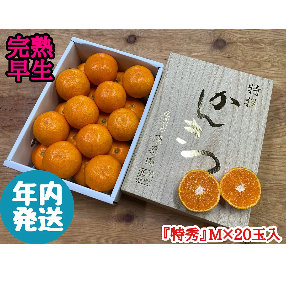 ZF6038n_≪年内発送≫【完熟早生・有田みかん】化粧小箱『特秀』Mサイズ20玉入