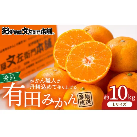 V7432_ブランド有田みかん【Ｌ】秀品10kg／産地直送／薄皮で甘い美味しい和歌山県産／紀伊国屋文左衛門本舗（お届け日指定不可）