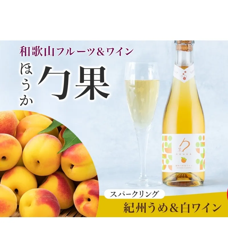 KG1008_ワインカクテル スパークリング 勹果 ほうか 紀州うめ＆白ワイン 375ml 2本 湯浅ワイナリー