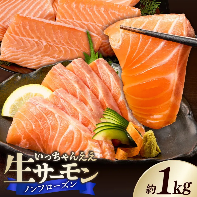いっちゃんええ【ノンフローズン】生サーモン 全て手作業 約1kg_FJ1001