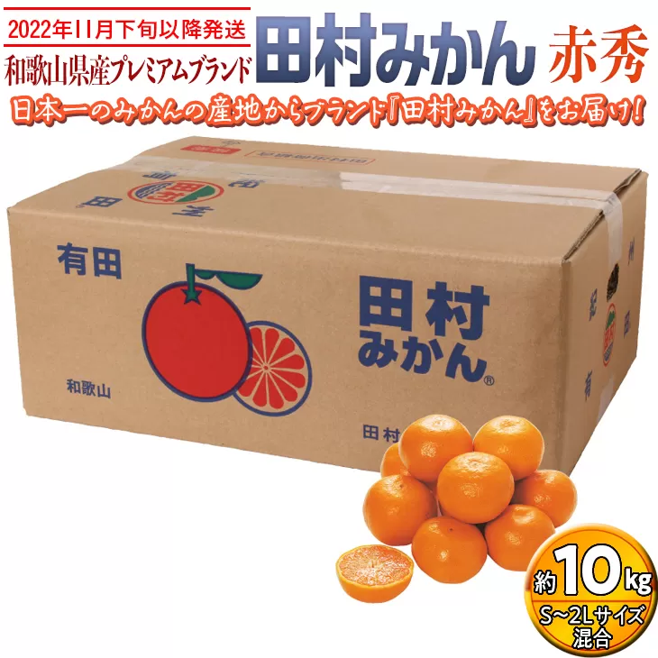 【2022年11月下旬以降発送】和歌山県産プレミアムブランド田村みかん 赤秀 10kg｜くだもの 果物 フルーツ 柑橘 蜜柑 ミカン 産地直送 ※2022年11月下旬～2023年1月中旬に順次発送予定 ※離島への配送不可 ※着日指定不可
