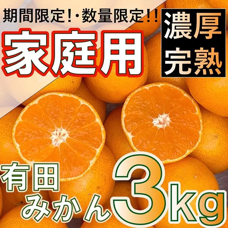 北真農園 有田みかん 家庭用 3kg 濃厚完熟 お試しサイズ ORYY推奨 ※2025年11月上旬～12月下旬頃に順次発送予定