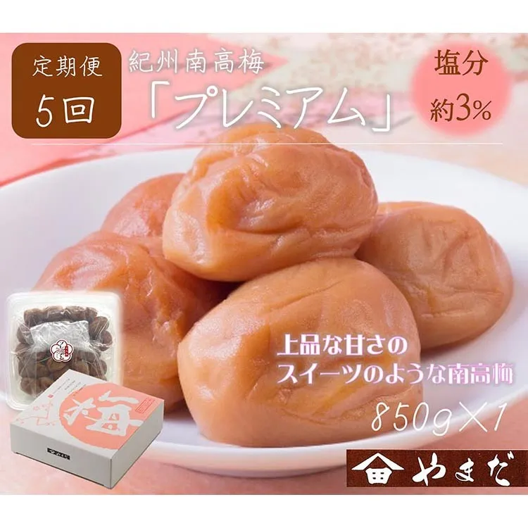 【定期便/2か月ごと/全5回】紀州南高梅プレミアム塩分約3％（850g）