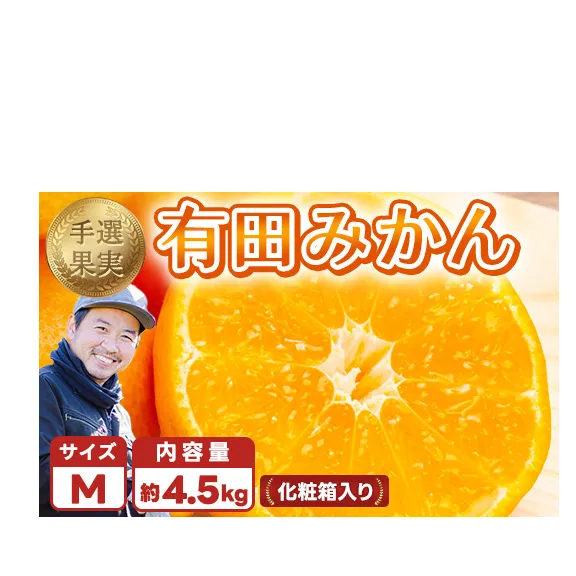 和歌山の有田みかん 化粧箱入り 4.5kg Mサイズ｜まごころ手選別 ミカン 蜜柑 温州みかん 柑橘 和歌山 ギフト 贈答 ※2025年11月上旬～2026年1月下旬頃に順次発送予定
