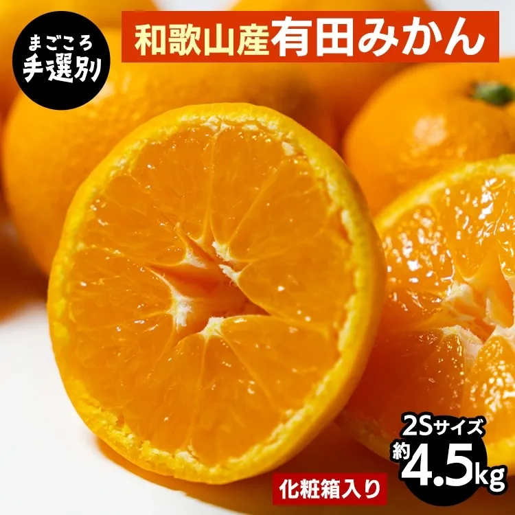 和歌山の有田みかん 化粧箱入り 4.5kg 2Sサイズ｜まごころ手選別 ミカン 蜜柑 温州みかん 柑橘 和歌山 ギフト 贈答 ※2025年11月上旬～2026年1月下旬頃に順次発送予定