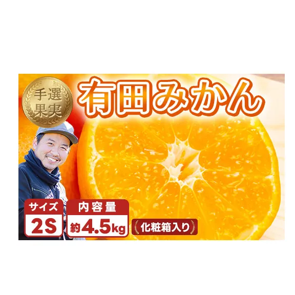 和歌山の有田みかん 化粧箱入り 4.5kg 2Sサイズ｜まごころ手選別 ミカン 蜜柑 温州みかん 柑橘 和歌山 ギフト 贈答 ※2025年11月上旬～2026年1月下旬頃に順次発送予定