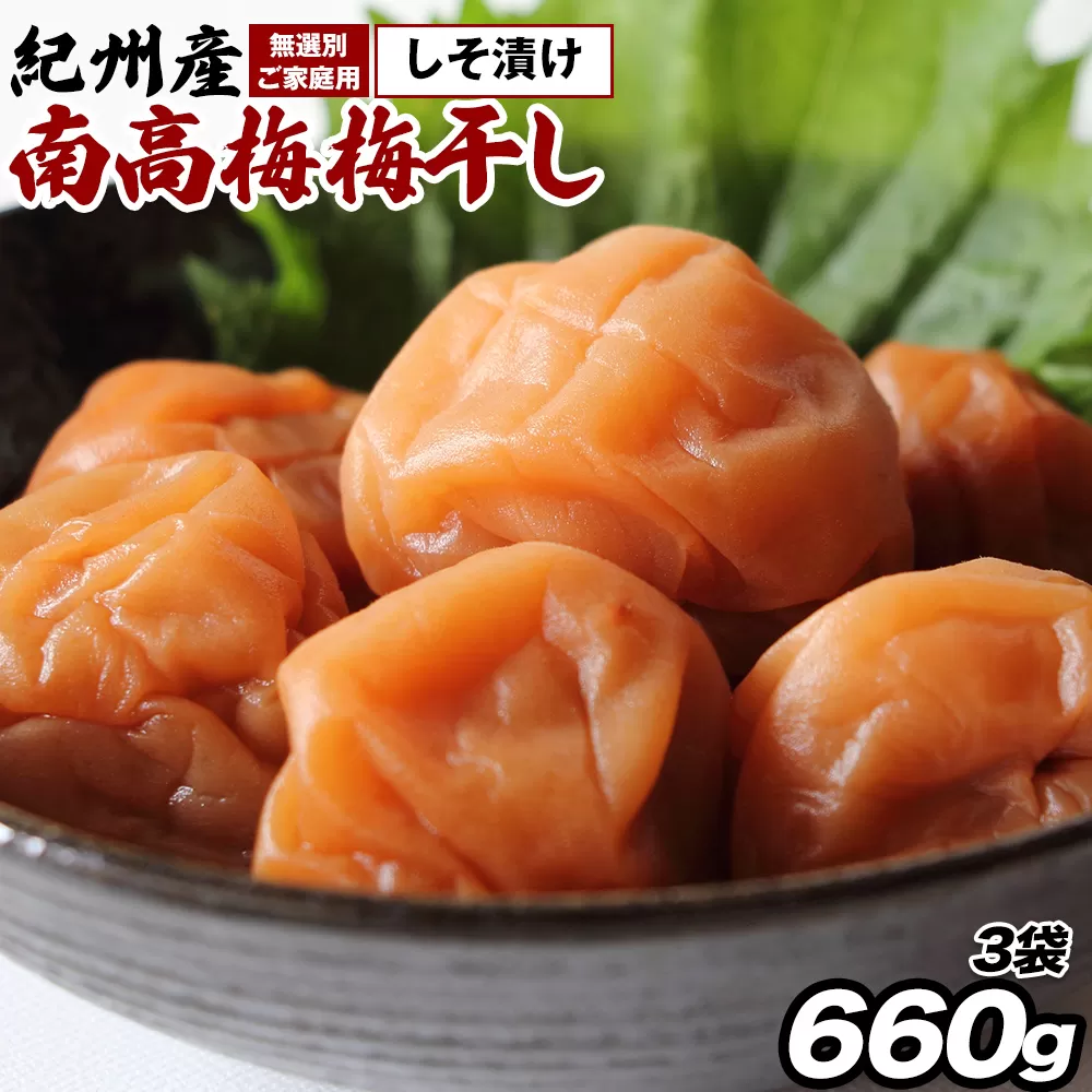 【数量限定！3～7営業日出荷】紀州 南高梅 梅干し しそ漬け 3袋 送料無料 メール便 ご家庭用 無選別 《3-7日以内に発送予定(土日祝日除く)》和歌山県 日高川町 しそ梅 はちみつ梅