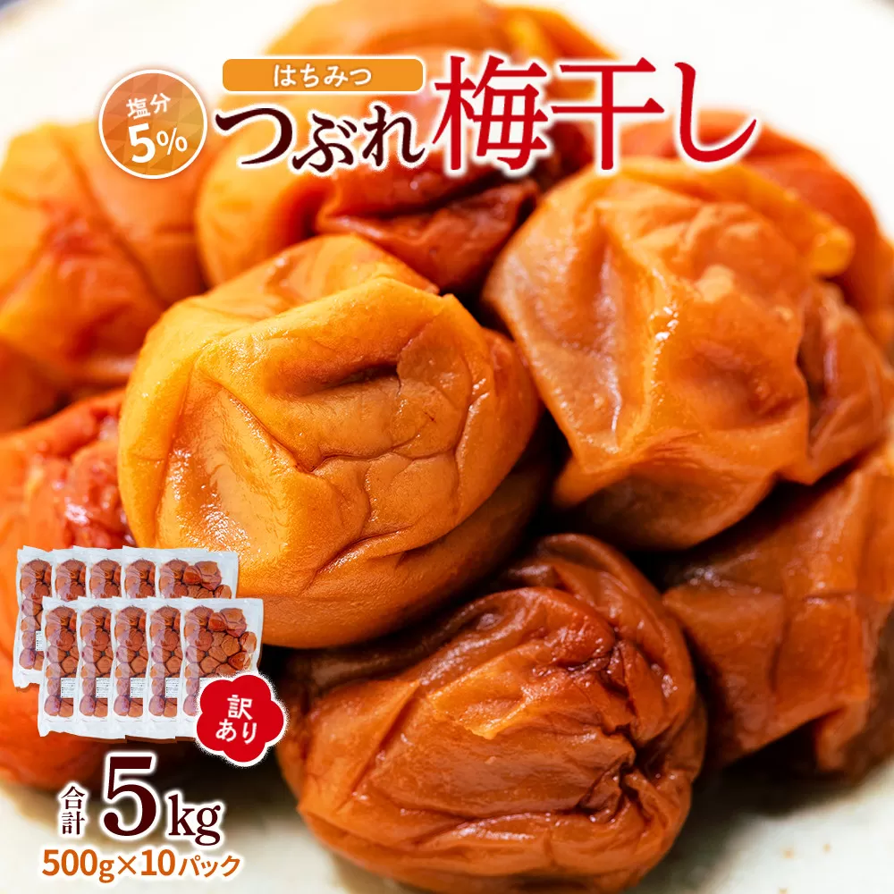 訳あり つぶれ 梅干し 500g×10パック 合計5kg はちみつ 塩分 約5％［TR2w］
