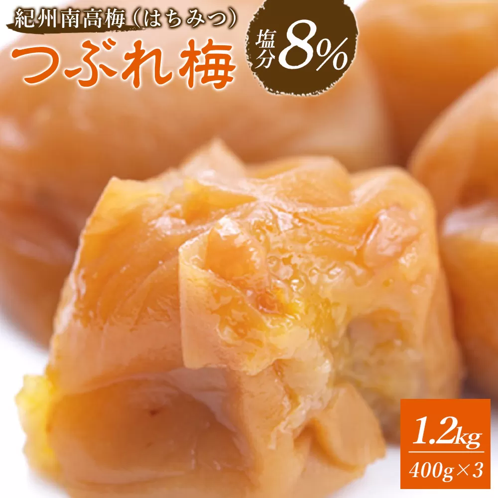 ※好評につき、25年11月以降発送※ 紀州南高梅　《つぶれ梅セット》　はちみつ梅　塩分8％（1.2キロ）