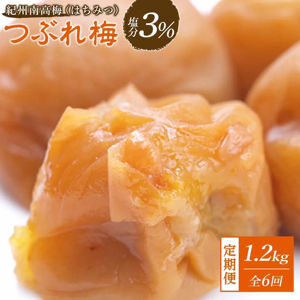 ※先行予約25年10月以降発送※ 【隔月定期便6回】紀州南高梅《つぶれ梅セット》はちみつ梅 塩分3%(1.2kg)