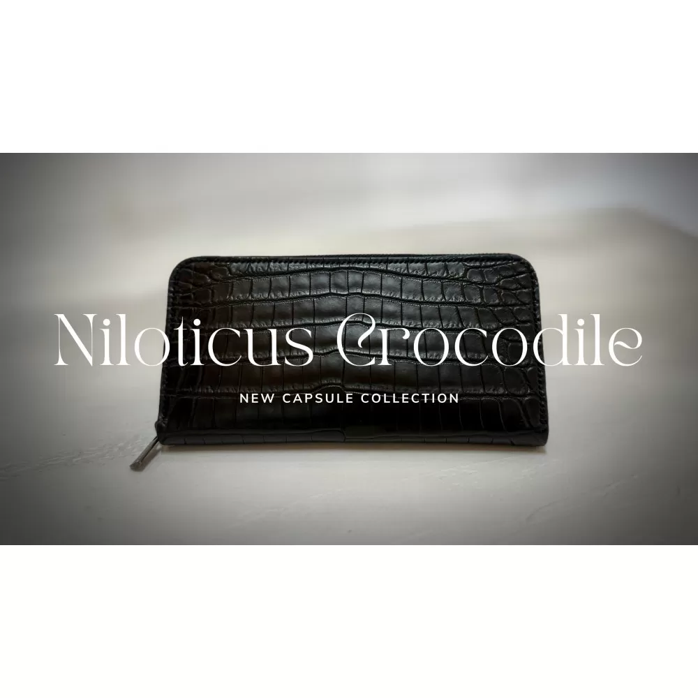 【極上】クロコダイルラウンドファスナー長財布 マットBLK