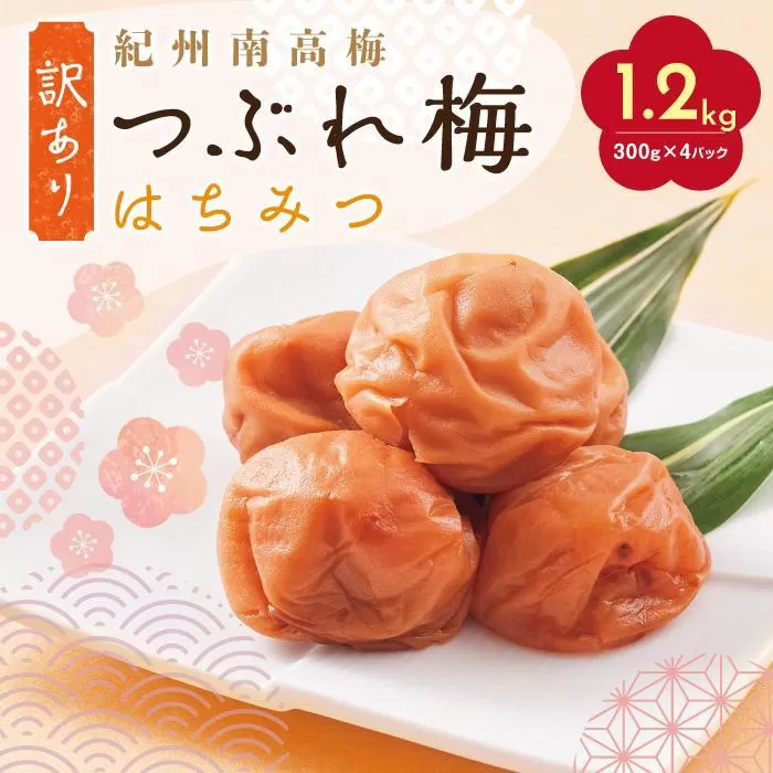 【定期便4回 2ヶ月に1回】紀州南高梅 訳あり はちみつ梅 塩分5％ 1.2kg（300g×4パック）