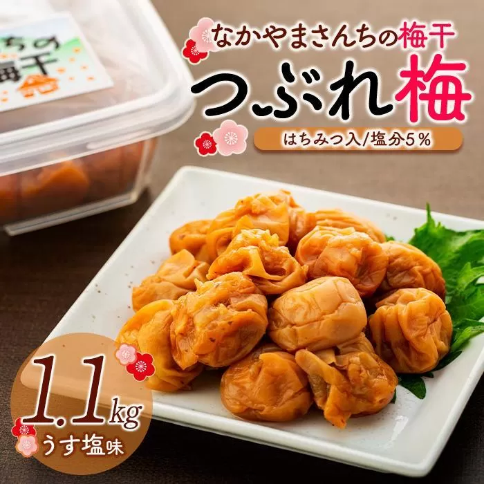 なかやまさんちの梅干（1.1kg×1箱）うす塩（はちみつ入）塩分5％【訳あり】【つぶれ梅】