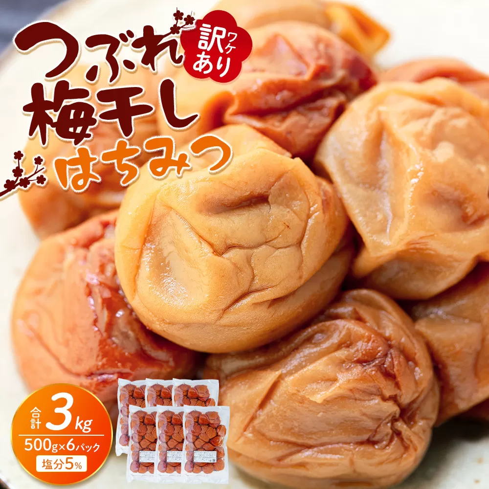 訳あり つぶれ 梅干し 500g×6パック 合計3kg はちみつ 塩分 約5％［TR1w］