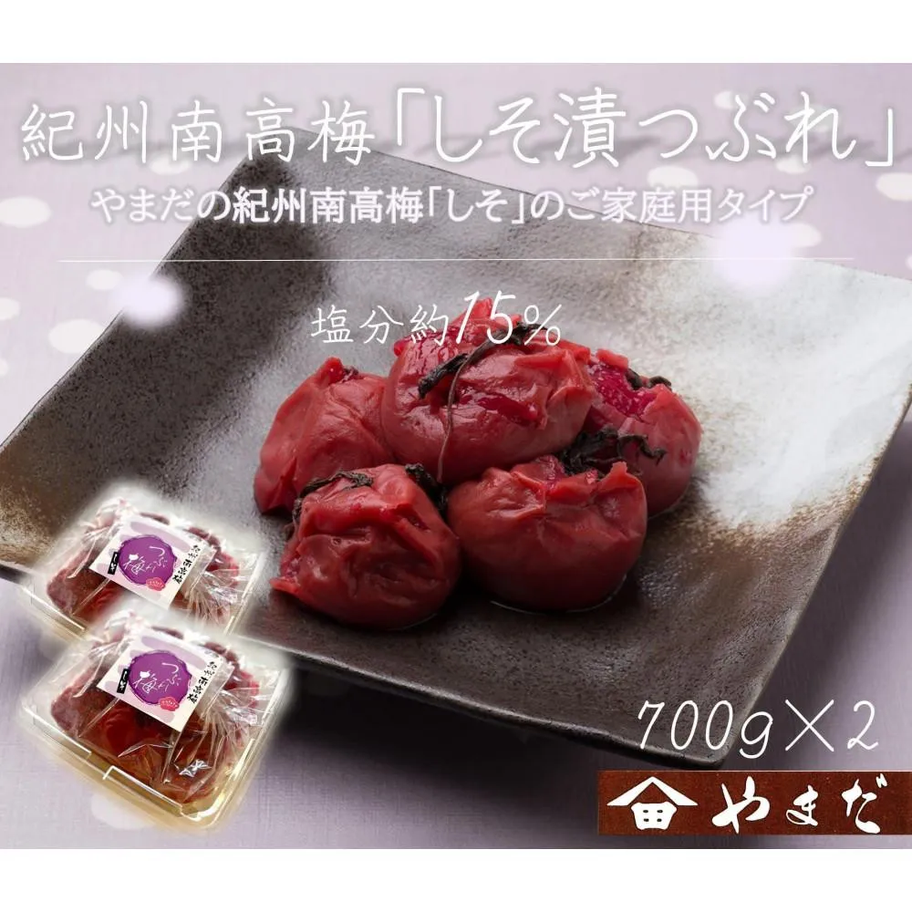 【定期便・2ヵ月毎 全5回】ご家庭用 紀州南高梅 しそ漬 つぶれ 700g×2 ［YM16w］