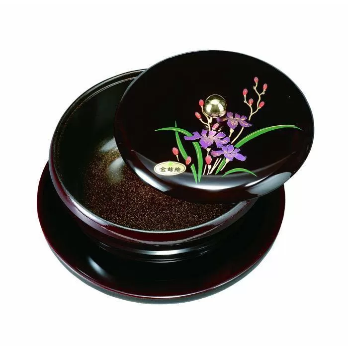 丸盆付菓子器 7.0寸 溜 山路(盛絵・内梨子地塗)【YG88】