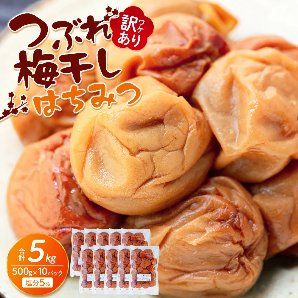 訳あり つぶれ 梅干し 500g×10パック 合計5kg はちみつ 塩分 約5％［TR2w］
