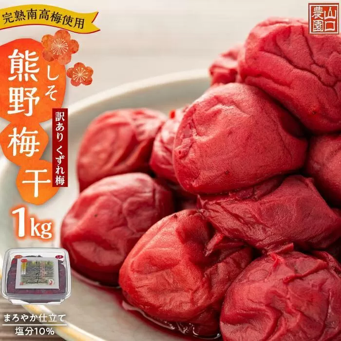 完熟南高梅使用　くずれ梅　しそ熊野梅干　1kg　まろやか仕立て（塩分10％）【訳あり】