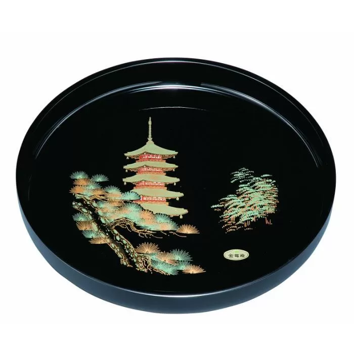 葵丸盆 五重の塔（金蒔絵） ［YG464］