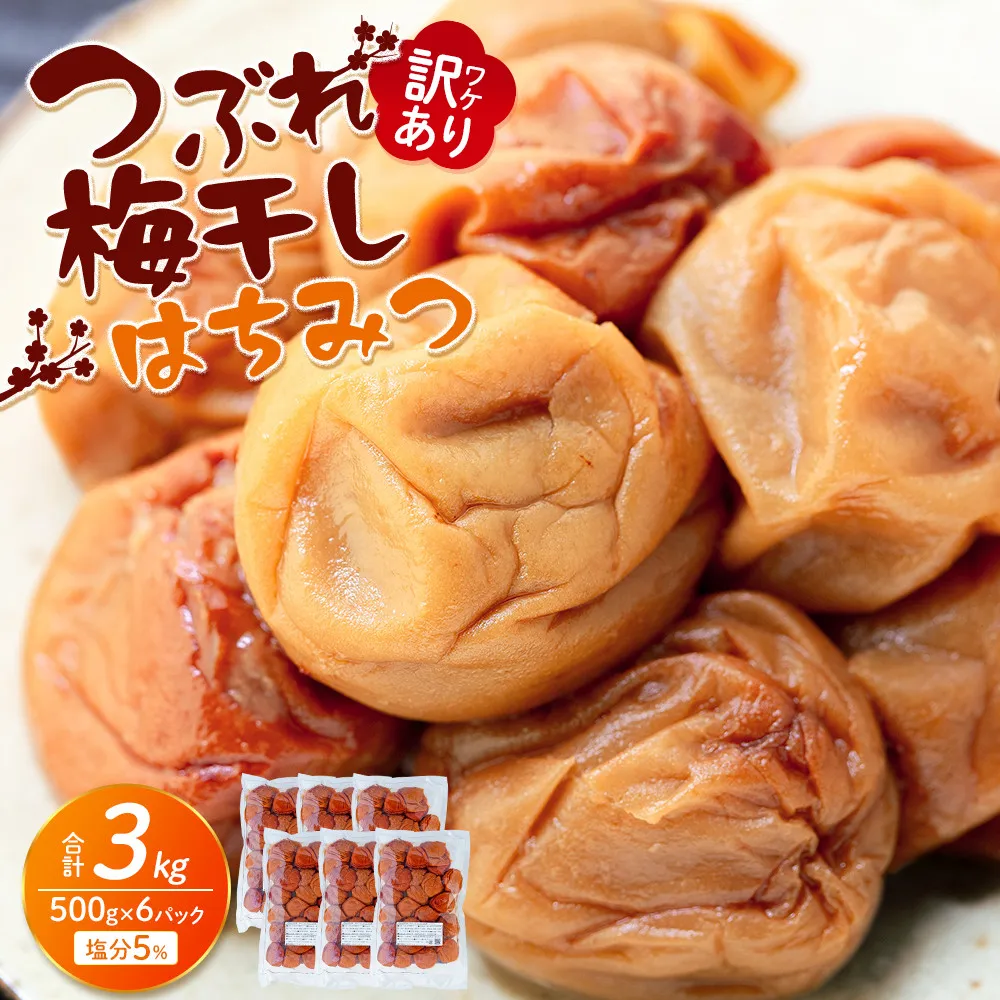 訳あり つぶれ 梅干し 500g×6パック 合計3kg はちみつ 塩分 約5％［TR1w］