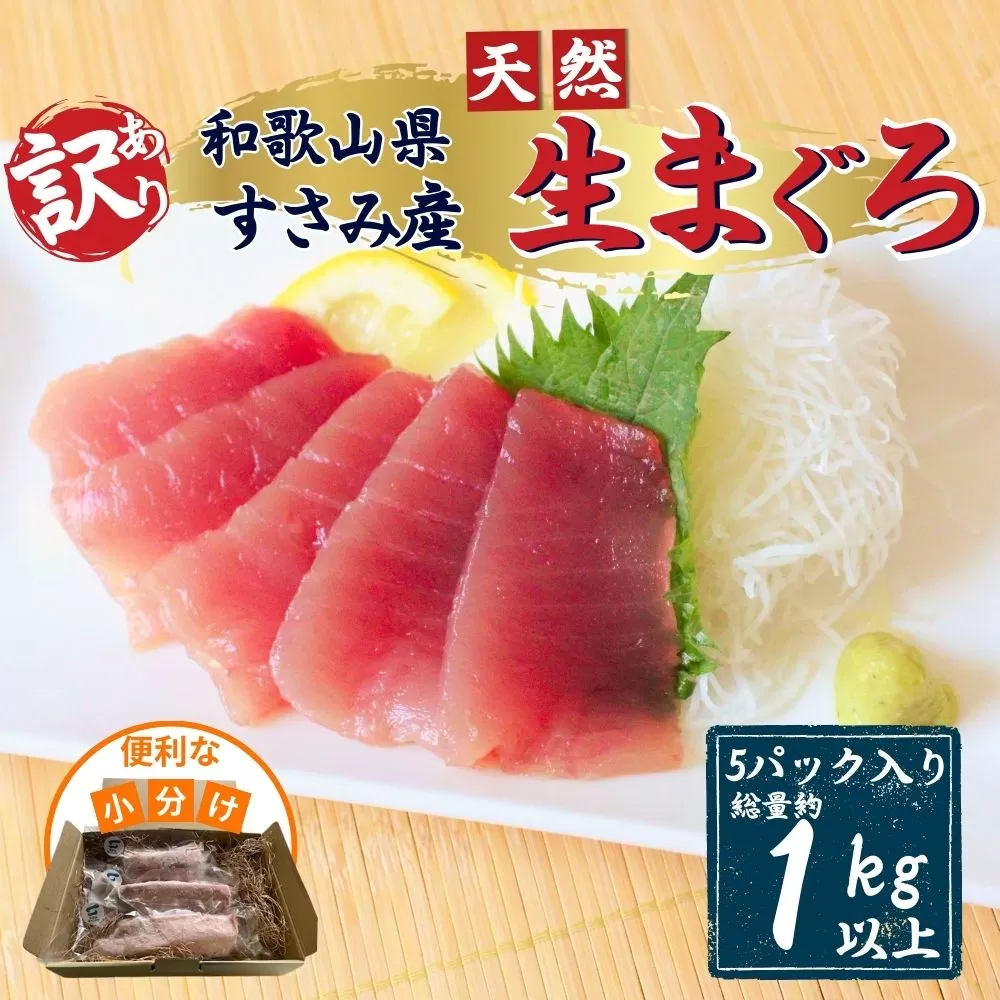 【訳あり】和歌山県すさみ産 天然生マグロ 冷凍 生 約200g×5個　マグロ 海鮮丼 鮪 寿司 海鮮 小分け 刺身 和歌山 すさみ町 キハダマグロ メバチマグロ 大容量 