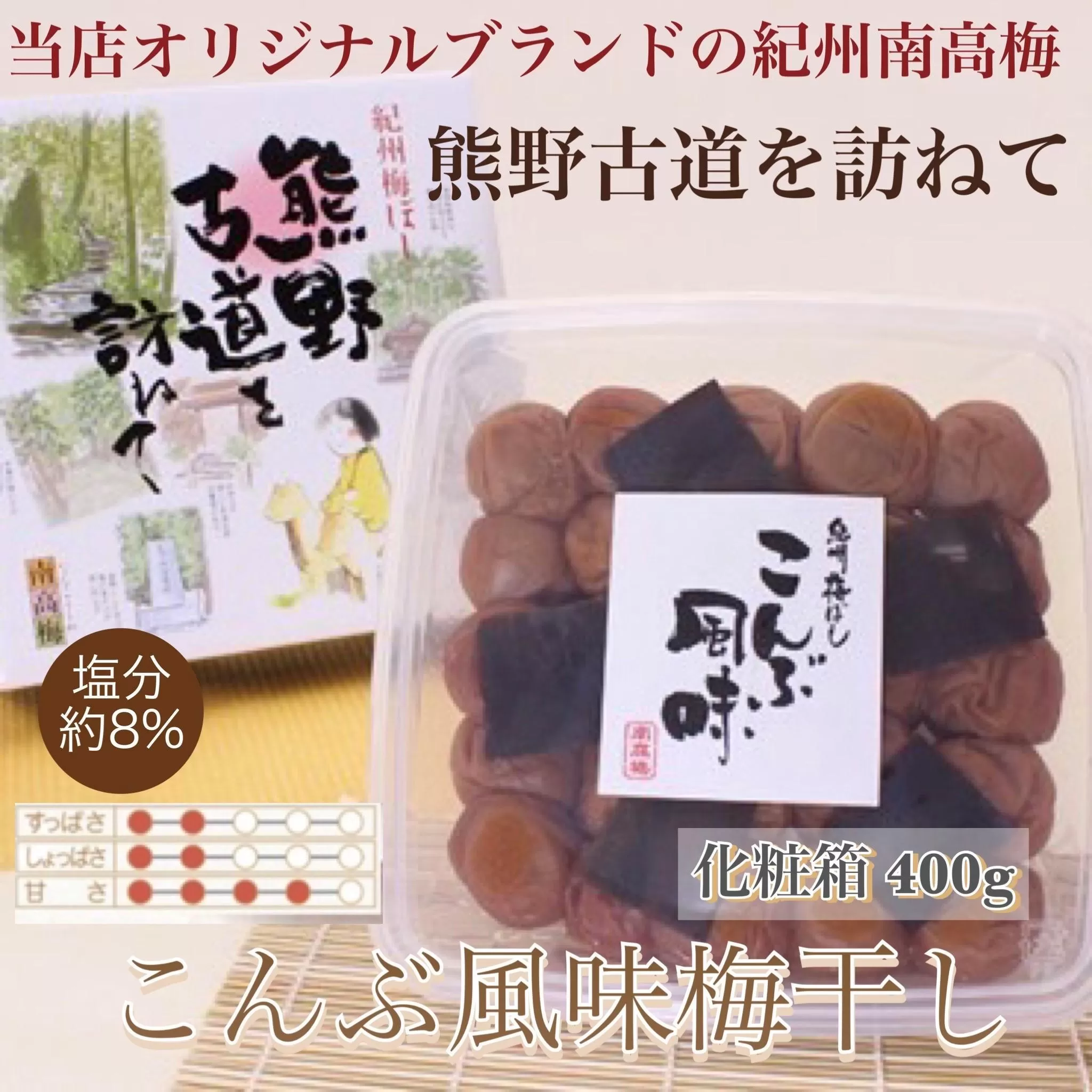【贈答用】紀州南高梅 こんぶ風味梅干 400g 化粧箱入 【US20】