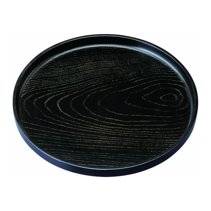 丸盆 24cm 金彩 黒ケヤキ杢 ノンスリップ ［YG440］