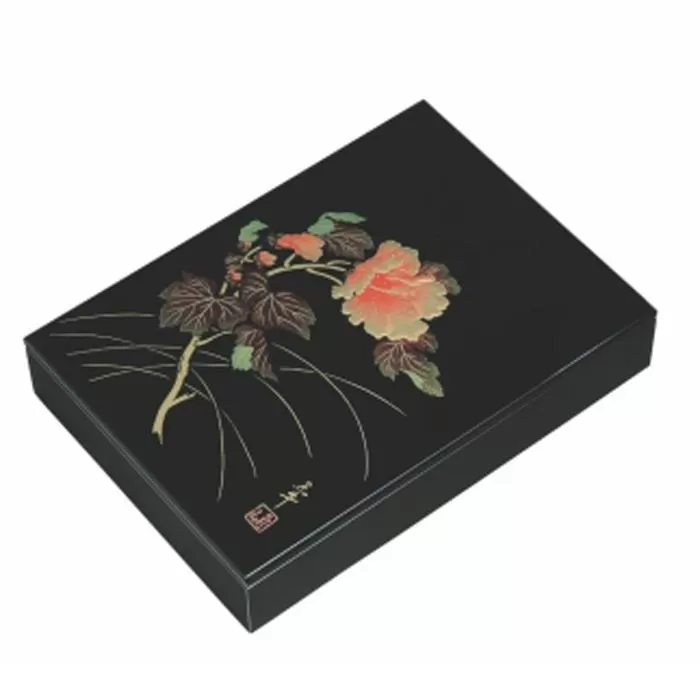 紀州漆器 板蓋手許 文庫 黒 紀の花 A4サイズ【YG243】