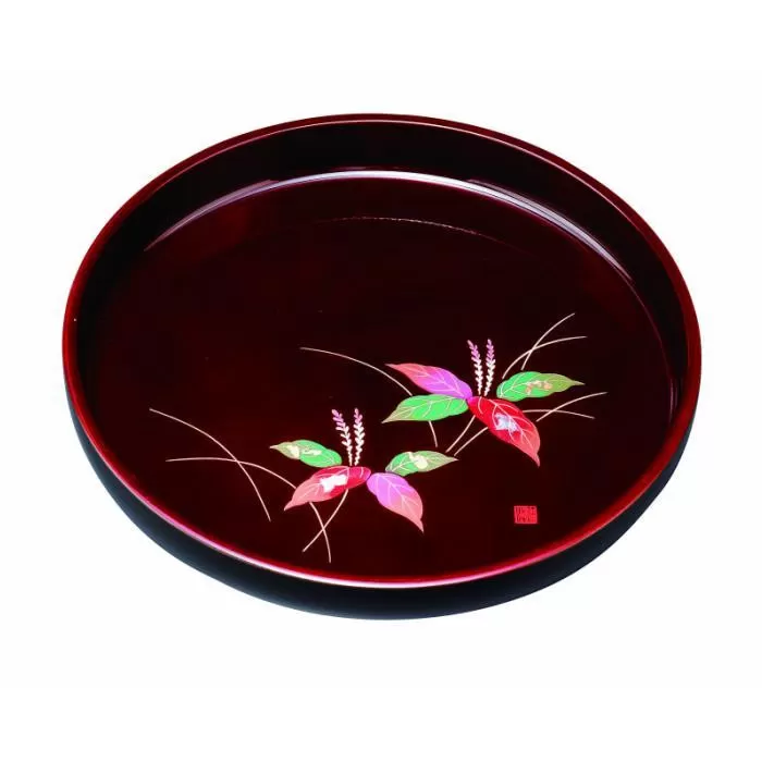 丸盆 30cm 溜 二人静 ［YG448］