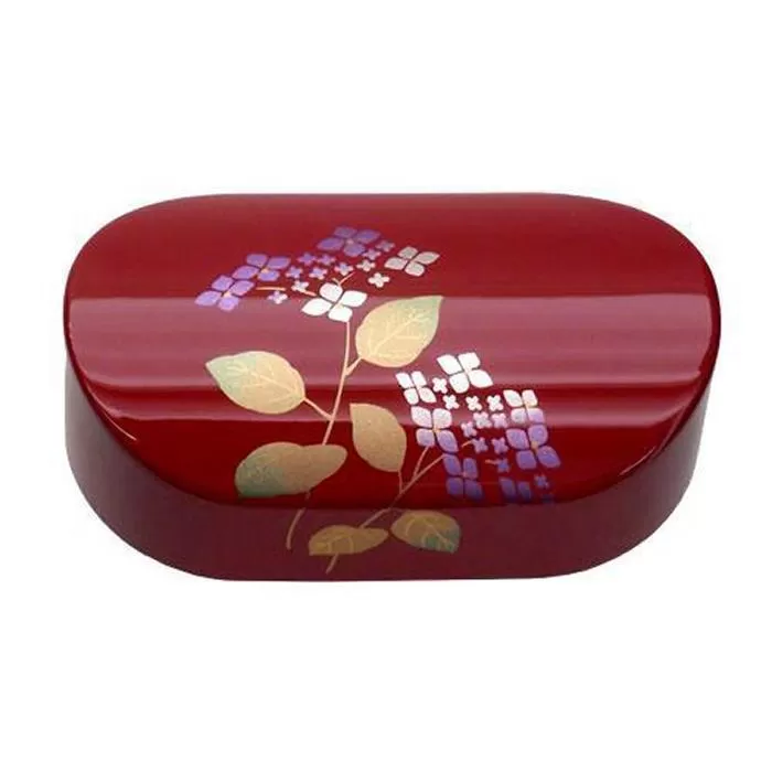 紀州漆器 文鎮 ペーパーウェイト 小判型 朱 あじさい【YG162】