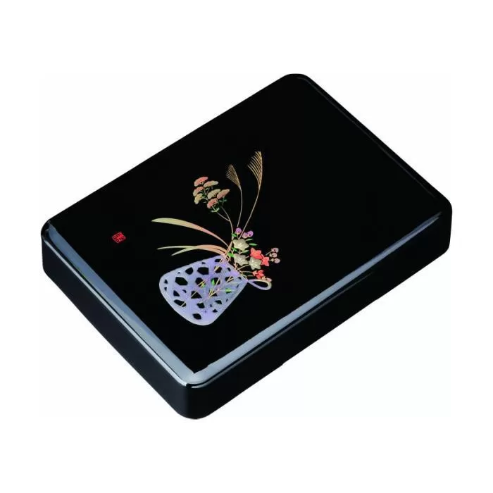 加伏文庫 11.0寸 黒 盛絵花かご ［YG508］