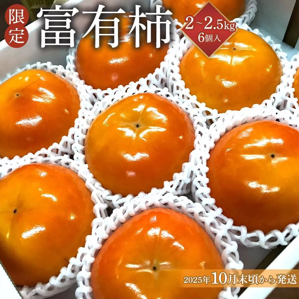 【限定】 富有柿 2kg～2.5kg 6個入 至高の逸品 約1000個に１個！【先行予約】【2025年10月末頃から発送】【KG5】