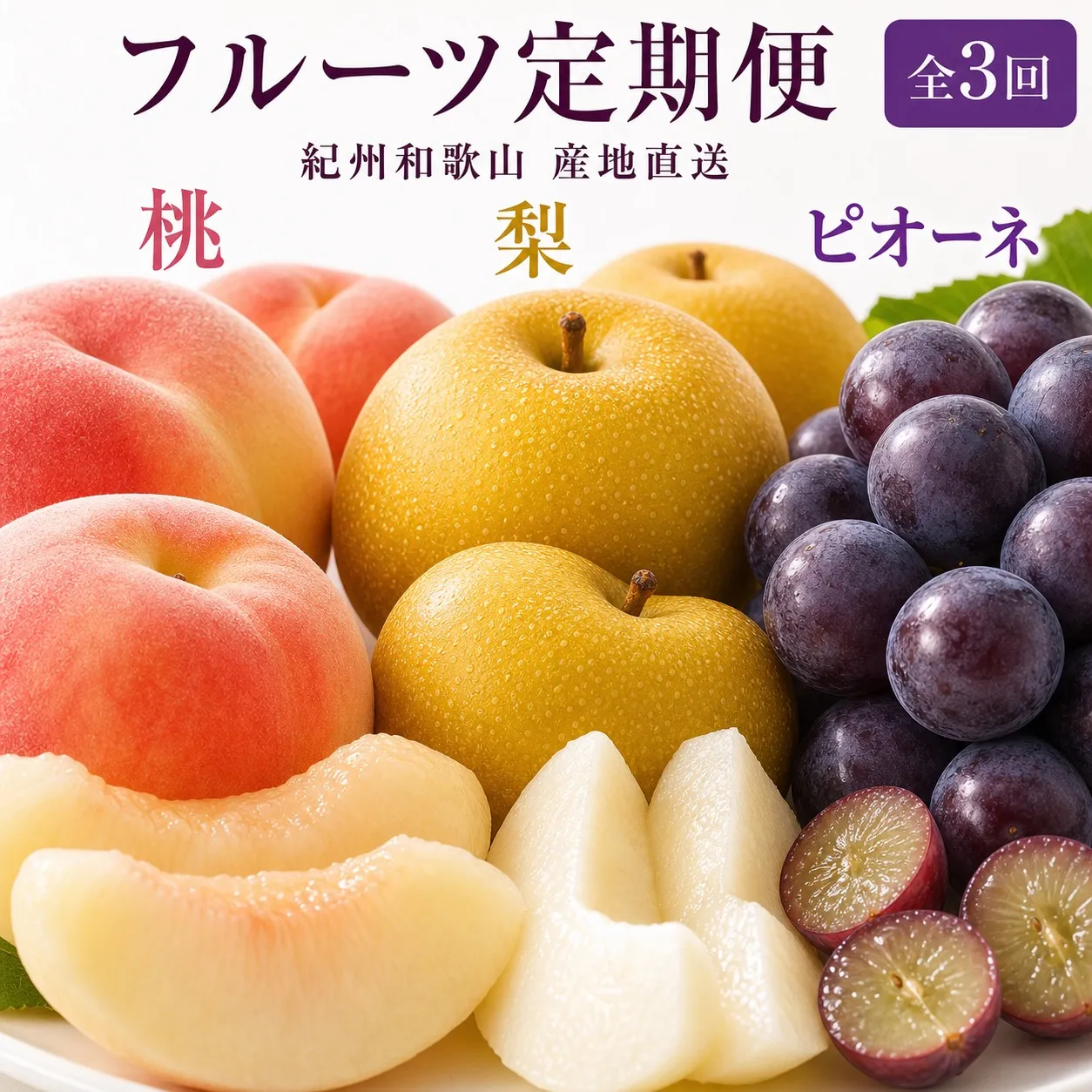 【全3回】紀州和歌山産旬のフルーツ定期便 (桃・梨・ピオーネ) 【tkb424】