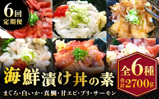 【6回定期便】海鮮漬け丼・昆布締め丼の素【真鯛 サーモンまぐろ 白いか 甘エビ ブリ 丼 素 海鮮丼 6回 コース 定期便 頒布会 ごはんのお供 簡単 時短 ご自宅用 お土産】