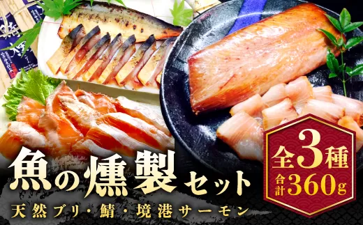 3種の魚燻製セット（天然ブリ・鯖・境港サーモン）【燻製 鮮魚 一夜干し スモーク半生レア 晩酌 おつまみ 食べ比べ 贈り物 ギフト ご自宅用 鳥取 ご当地 冷凍】